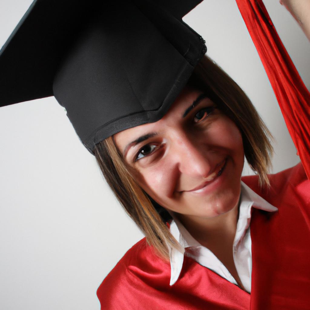 Person holding graduation cap, smiling
