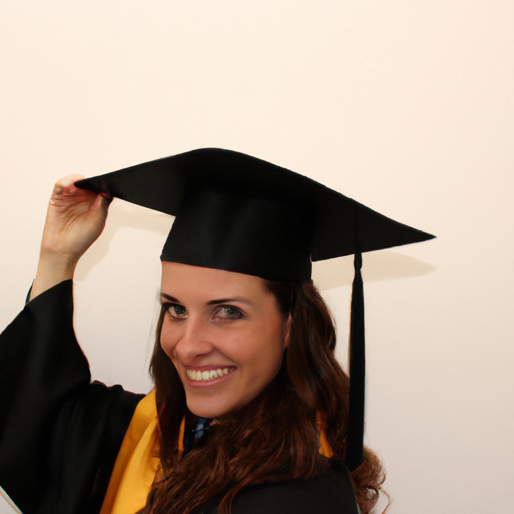 Person holding graduation cap, smiling