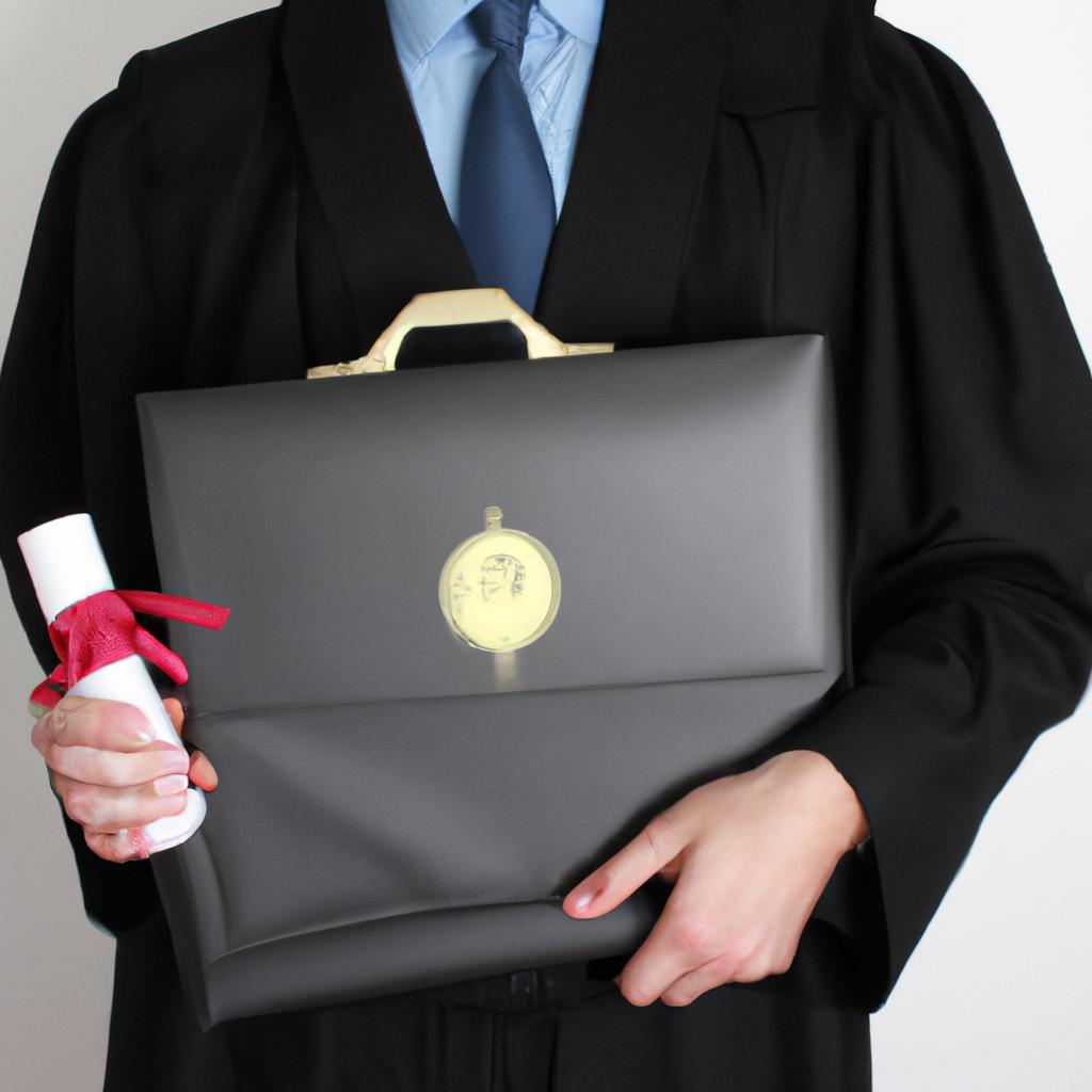Person holding diploma and briefcase